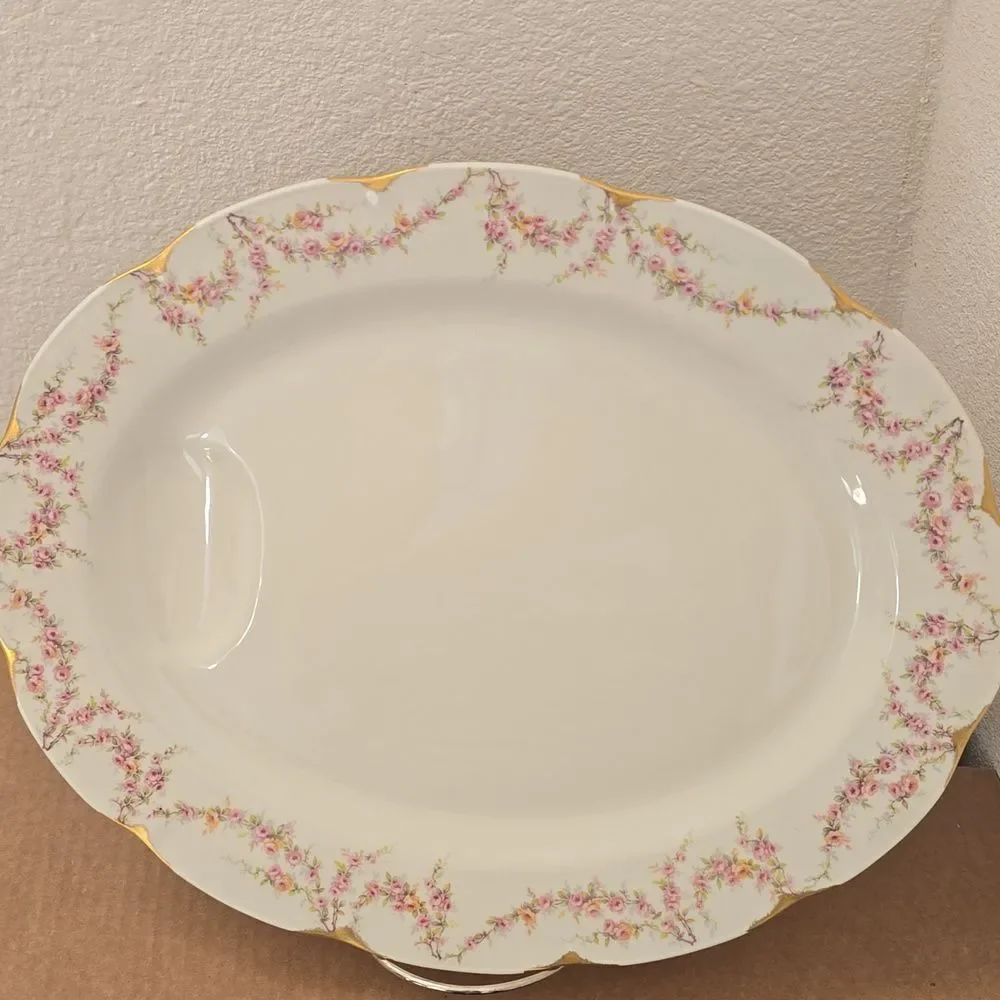 Theodore Haviland NY Varenne 14” Meat Platter Juice Well Pink Roses